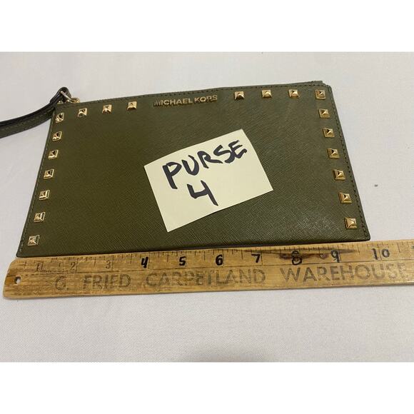 Michael Kors Sandrine Stud Leather Large Zip Clutch/wristlet in Pale Gold - Picture 3 of 8